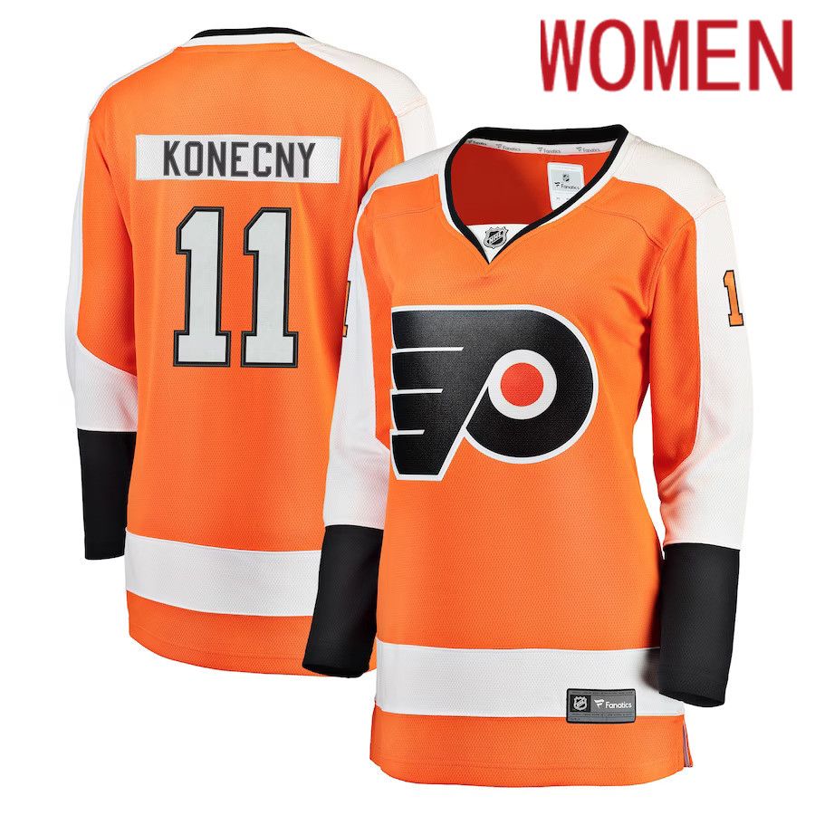 Women Philadelphia Flyers #11 Travis Konecny Fanatics Branded Orange Breakaway Player NHL Jersey